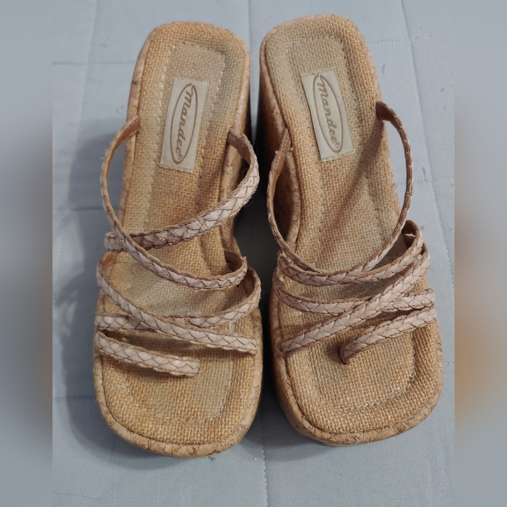 Mandee Beige Woven Wedge Sandals